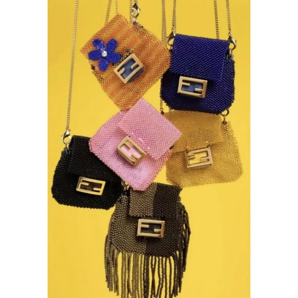 Fendi Glass Beaded Pico Baguette Tobacco Moro - Picture 2 of 5